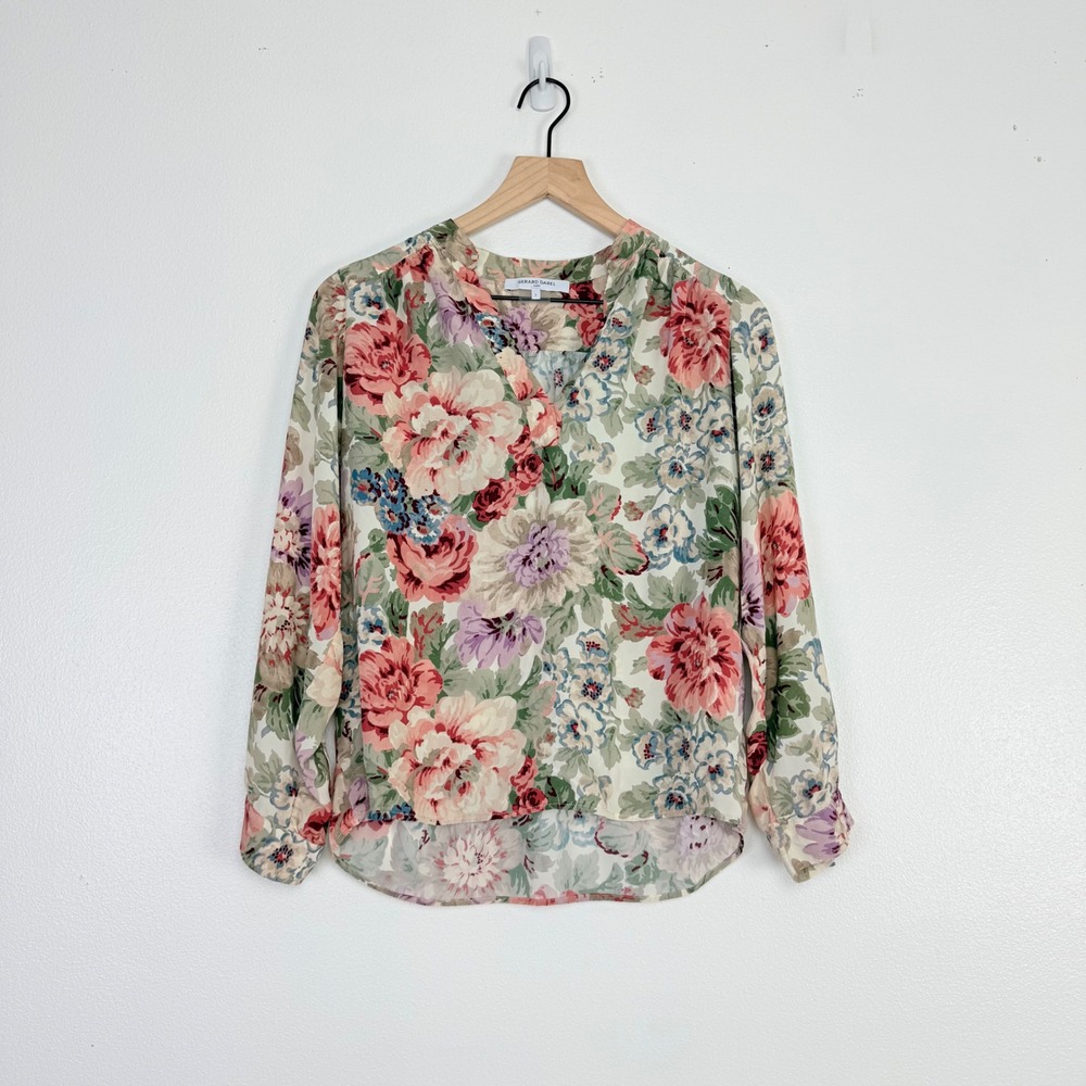 Gerard Darel Armande Floral Blouse Womens 1‎ Small Multi Color V-Neck Feminine